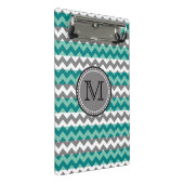 Turquoise en Gray Chevron Zigzag Monogram Mini Klembord (Schuin)