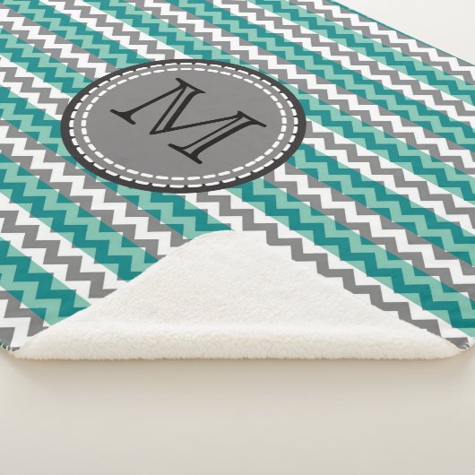 Turquoise en Gray Chevron Zigzag Monogram Sherpa Deken (3/4)