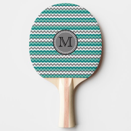 Turquoise en Gray Chevron Zigzag Monogram Tafeltennisbatje (Voorkant)