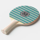 Turquoise en Gray Chevron Zigzag Monogram Tafeltennisbatje (Voorkant Gekanteld)
