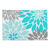 Turquoise en Gray Chrysanthemums Floral Pattern Kussensloop (Achterkant-Rechts)