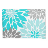Turquoise en Gray Chrysanthemums Floral Pattern Kussensloop (Voorkant-Links)