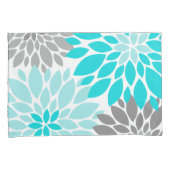 Turquoise en Gray Chrysanthemums Floral Pattern Kussensloop (Voorkant-Rechts)