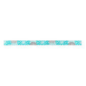 Turquoise en Gray Chrysanthemums Floral Pattern Satijnen Lint (Voorkant)