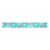 Turquoise en Gray Chrysanthemums Floral Pattern Satijnen Lint (Voorkant)
