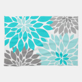Turquoise en Gray Chrysanthemums Floral Pattern Theedoek (Horizontaal)