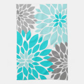 Turquoise en Gray Chrysanthemums Floral Pattern Theedoek (Verticaal)