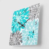 Turquoise en Gray Chrysanthemums Floral Pattern Vierkante Klok (Hoek)