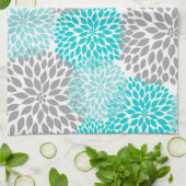 Turquoise en Gray Floral Kitchen Tea Towel Theedoek (Gevouwen)