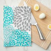 Turquoise en Gray Floral Kitchen Tea Towel Theedoek (Quarter Fold)