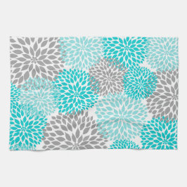 Turquoise en Gray Floral Kitchen Tea Towel Theedoek