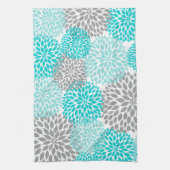 Turquoise en Gray Floral Kitchen Tea Towel Theedoek (Verticaal)