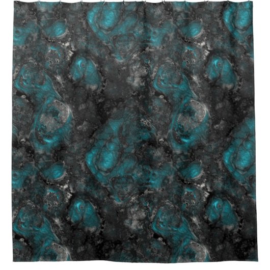 Turquoise en Gray Marbling Douchegordijn (Voorkant)