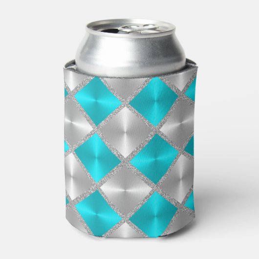 Turquoise en Gray met Silver Squares Blikjeskoeler (Blikje Voorkant)