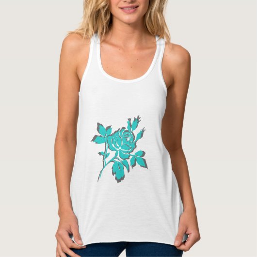 TURQUOISE- EN GRAY ROOS-_Woman's-Tank Tanktop (Voorkant)