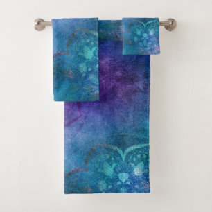 Turquoise en Green Elegant Lotus Flower Bad Handdoek