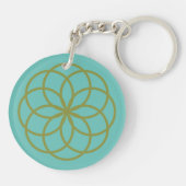 Turquoise en Green Flower Design Acryllic Sleutelhanger (Achterkant)