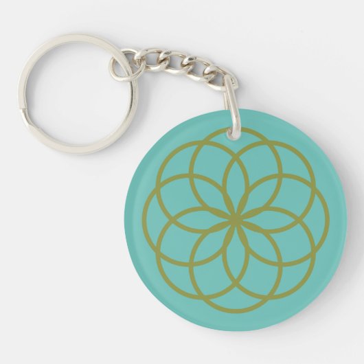 Turquoise en Green Flower Design Acryllic Sleutelhanger (Voorkant)