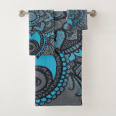 Turquoise en Grey Henna Geïnspireerde ventilator Bad Handdoek (Insitu)