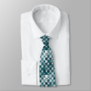 Turquoise en Grijs Geometrisch Vierkant Patroon Stropdas