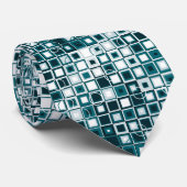 Turquoise en Grijs Geometrisch Vierkant Patroon Stropdas (Opgerold)