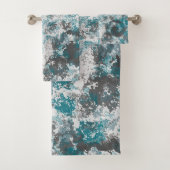 Turquoise en Grijs Marmerd Abstract Sierkussen Bad Handdoek (Insitu)