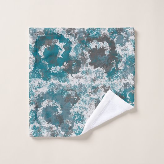 Turquoise en Grijs Marmerd Abstract Sierkussen Bad Handdoek (Wasdoekje)