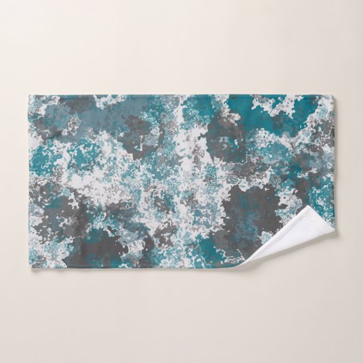 Turquoise en Grijs Marmerd Abstract Sierkussen Bad Handdoek (Handdoek)