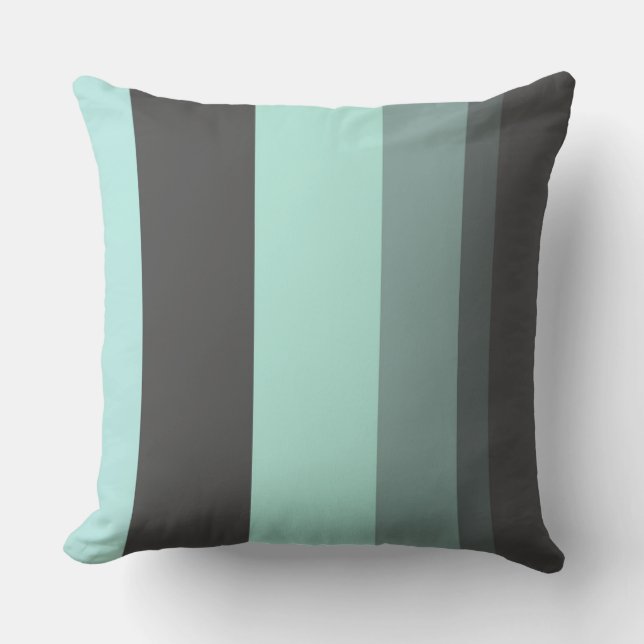Turquoise en Grijze Abstracte Strepen Kussen (Voorkant)