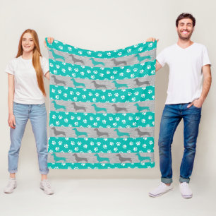 Turquoise en grijze Dachshund fleece deken