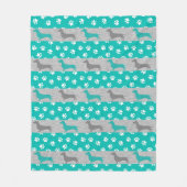 Turquoise en grijze Dachshund fleece deken (Voorkant)