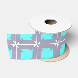 Turquoise en grijze geometrische patronen satijnen lint