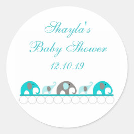 Turquoise en Grijze Olifant Baby shower Favor Ronde Sticker
