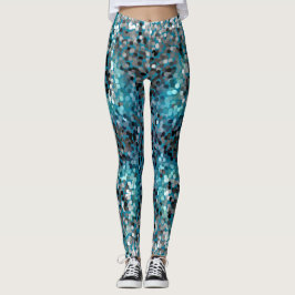 Turquoise en grijze schubben leggings