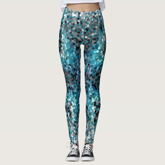 Turquoise en grijze schubben leggings (Voorkant)