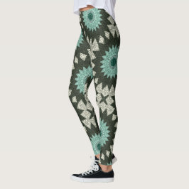 Turquoise en Groen Geometrisch Mandala Patroon Leggings