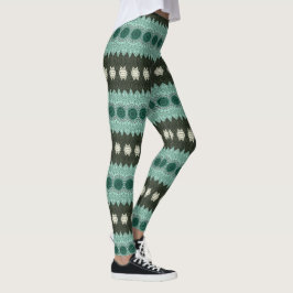 Turquoise en Groen Geometrisch Mandala Patroon Leggings