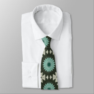Turquoise en groen geometrisch mandalapatroon stropdas
