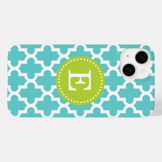 Turquoise en Groen Modern Marokkaans Monogram Case-Mate iPhone Case (Achterkant (horizontaal))