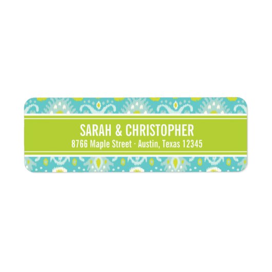 Turquoise en groene Abstracte Ikat Etiket (Voorkant)