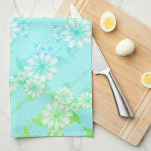 Turquoise en groene bloemen theedoek