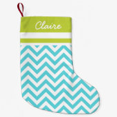 Turquoise en Groene Chevron Monogram Kleine Kerstsok (Voorkant)