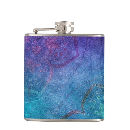 Turquoise en groene elegante lotusbloem heupfles (Voorkant)