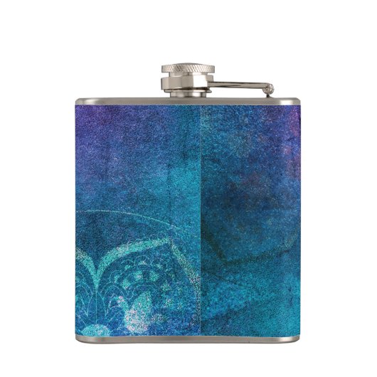 Turquoise en groene elegante lotusbloem heupfles (Achterkant)