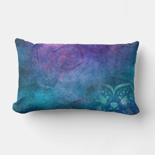 Turquoise en groene elegante lotusbloem kussen (Voorkant)