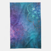 Turquoise en groene elegante lotusbloem theedoek (Verticaal)