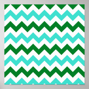 Turquoise en groene zigzag poster