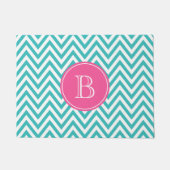 Turquoise en Hot Pink Chevron Custom Monogram Deurmat (Voorkant)