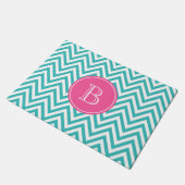 Turquoise en Hot Pink Chevron Custom Monogram Deurmat (Schuin)
