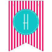 Turquoise en hot roze strepen Happy Birthday Vlaggetjes (Tweede vlag)